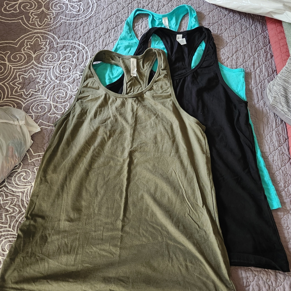 3 Bella Canvas 2xl Tank Tops in Olive, Black, and Teal